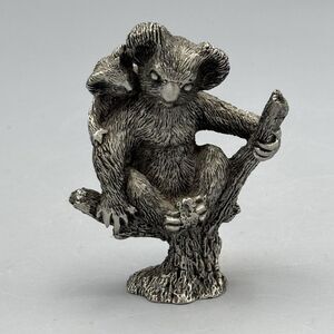 Vtg Pewter Koala Bear and Cub Figurine Sitting in a Tree Australian Animals 3"